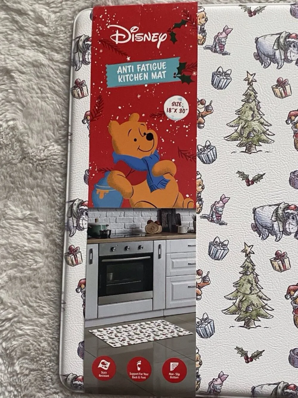 Disney Winnie The Pooh Anti Fatigue Kitchen Mat Rug 18”x30” Christmas Trees NEW
